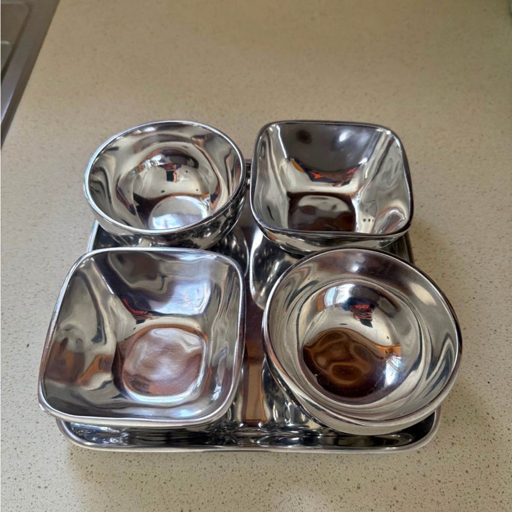 POTTERY BARN  silver Barona serve ware set